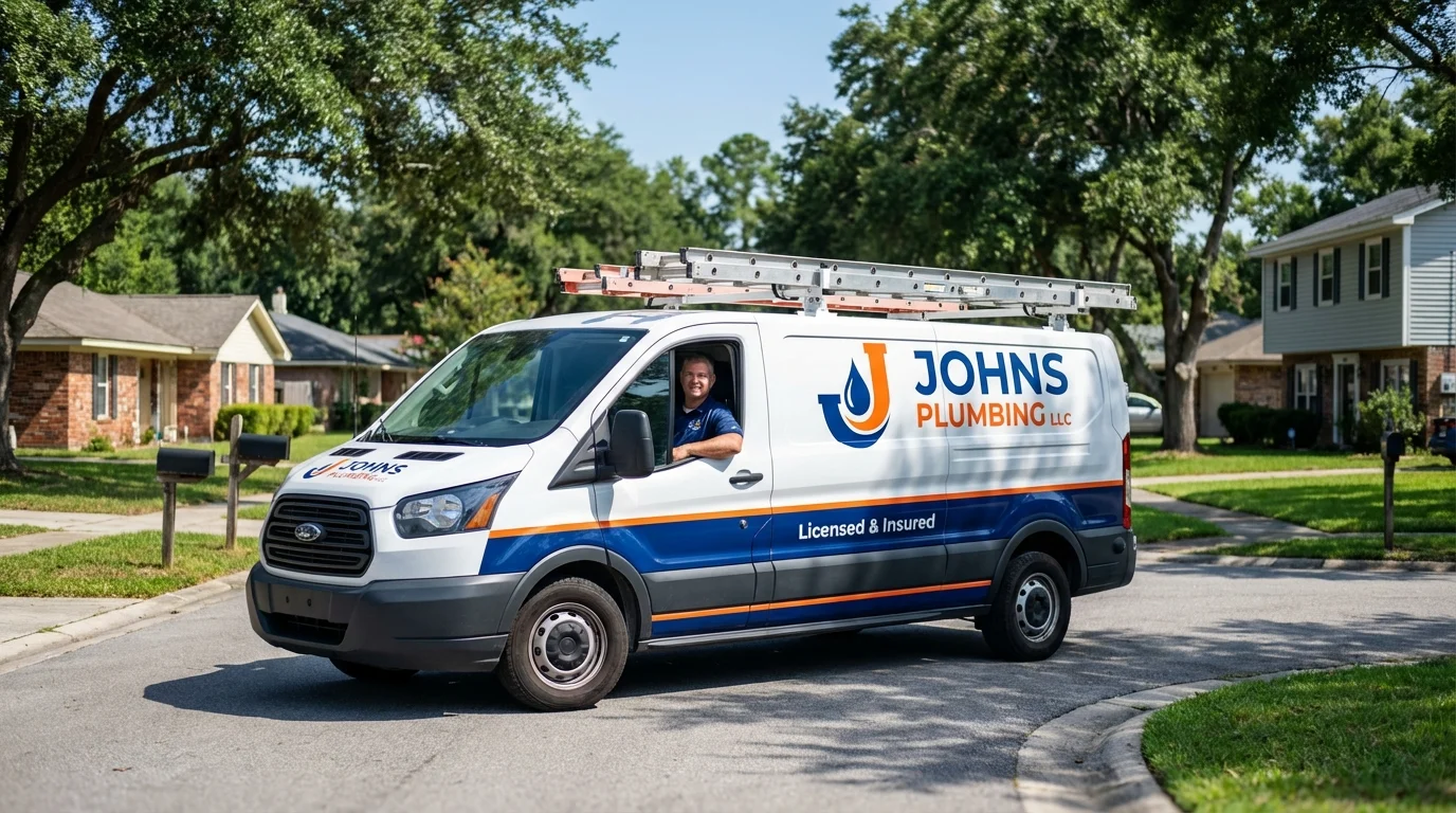 Johns Plumbing LLC service van in New Hampton, IA