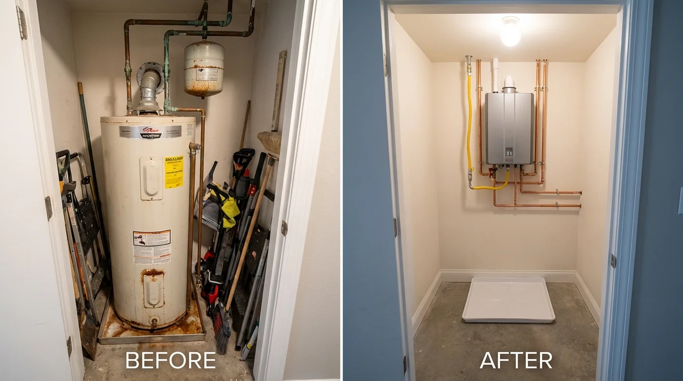 Tank water heater versus wall-mounted tankless unit comparison for New Hampton, IA homeowners